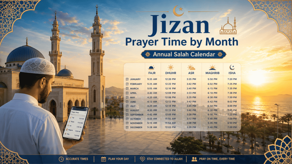 Jizan Prayer Time by Month: Annual Salah Calendar 1 jizan prayer times 1